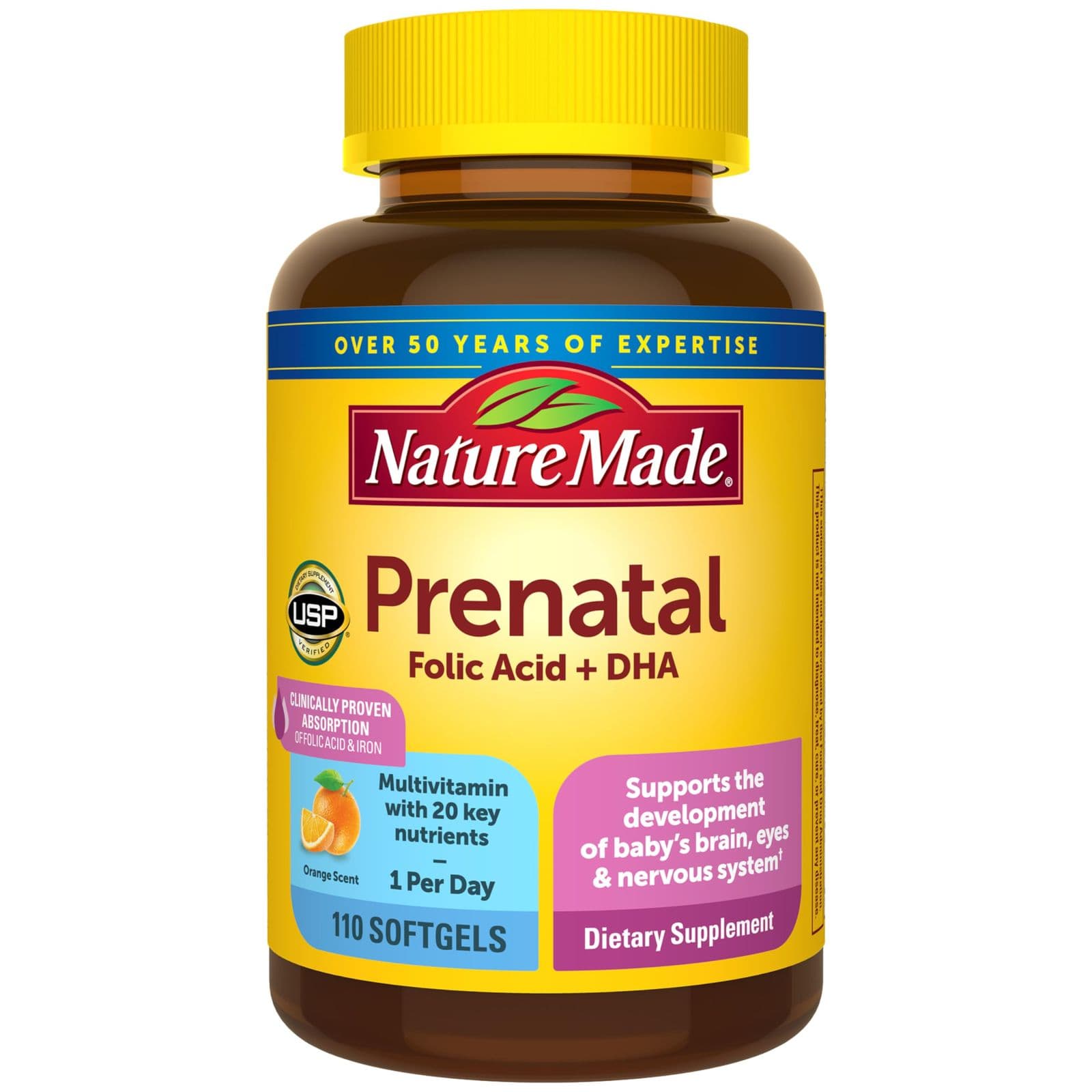 Nature Made — homilador ayollar uchun Prenatal + DHA, 110 kapsula