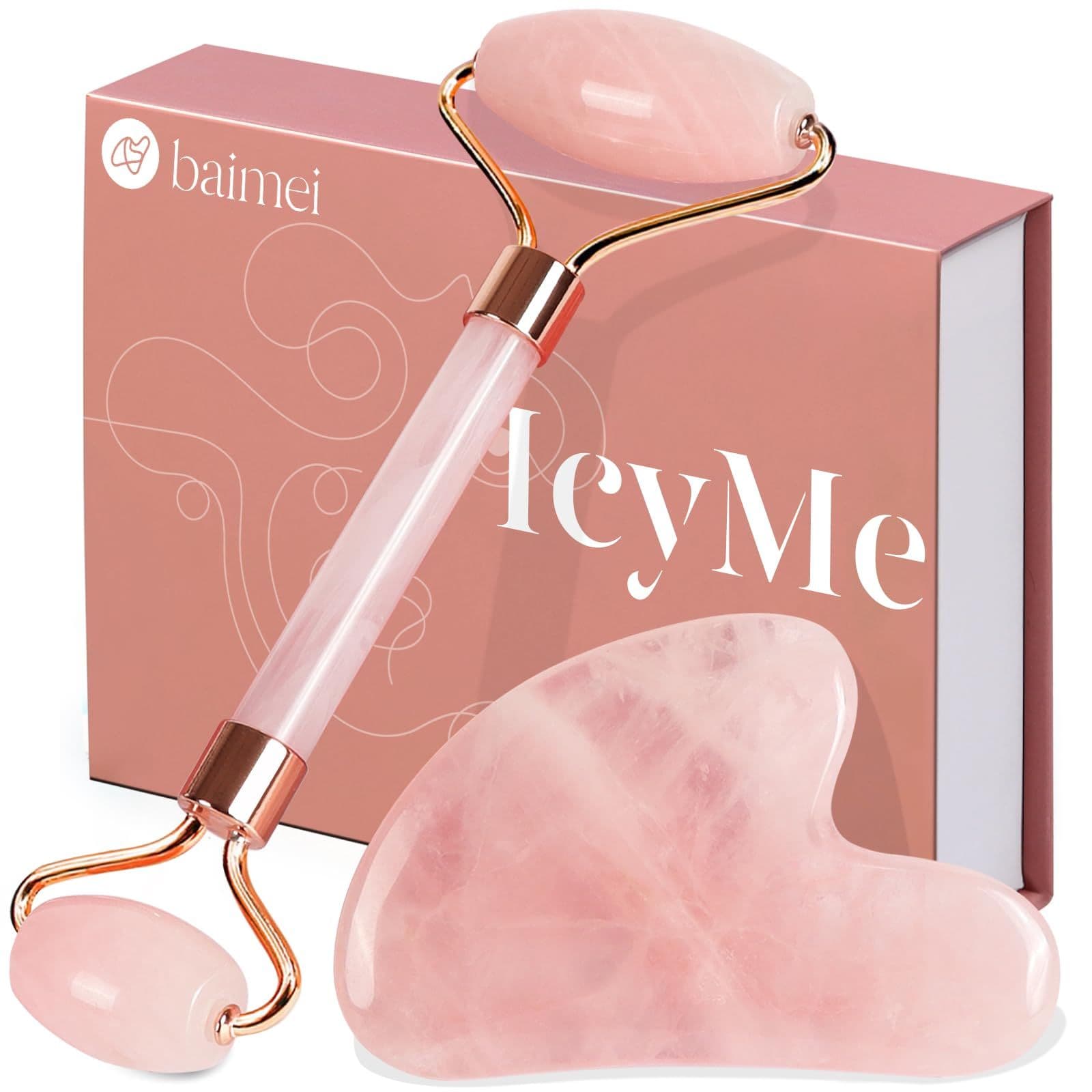 BAIMEI Rose Quartz Set — валик и гуаша, для ухода за лицом